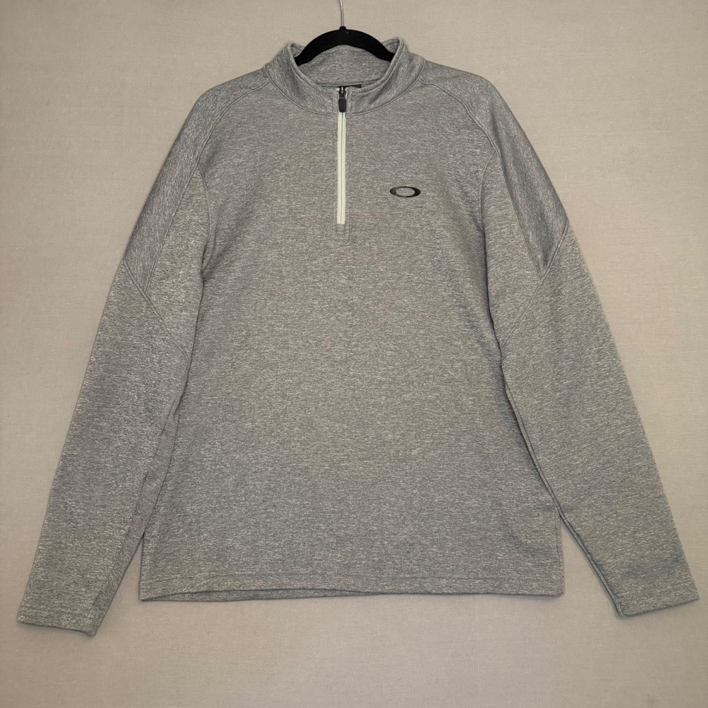 Oakley Mens Gray Heather Quarter Zip Fleece Pullover Sweater Regular Fit Large